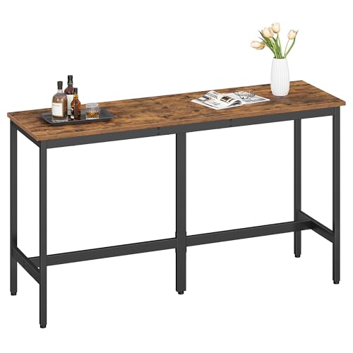 VASAGLE Bar Table, Kitchen Dining Table, High Top Pub Table, Bar Height Cocktail Table for Living Room Party, Sturdy Metal, 15.7 x 63 x 35.4 Inches for Narrow Spaces, Rustic Brown and Ink Black - color: Rustic Brown + Ink Black, size: 15.7"D x 63"W x 35.4