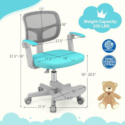HONEY JOY Kids Desk Chair, Children Study Chair with Adjustable Height/Armrest/Footrest, Swivel Rolling Mesh Task Student Chair, Kids Computer Chair for Teens Girls Boys, Home, School, Office (Green) - color: Green