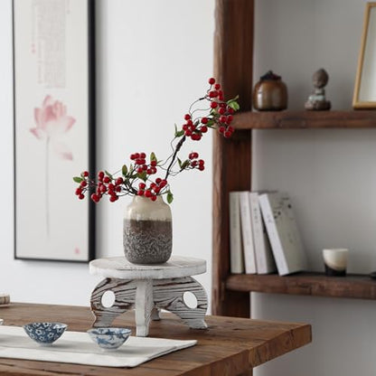 White Wooden Plant Stands Indoor Riser Round Display Stands Farmhouse Display Stool Flower Holder Pedestal Board Pine - color: White, size: Pine