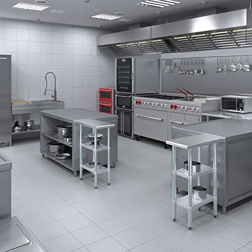 Stainless Steel Work Table with 2 Shelves | Metal Utility Table | Commercial & Residential NSF Utility (Stainless Steel Table with 2 Shelves, 12" Long x 24" Deep) - size: 12" Long x 24" Deep