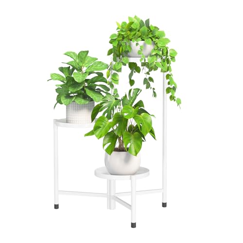 iDavosic.ly 3 Tier Large Plant Stand Indoor, 10 Inch Wide Tall Corner Metal Plant Stands Outdoor for Multiple Plants, Folding Tiered Flower Display Holder Rack Shelf, White - color: White, size: 3 Tiers