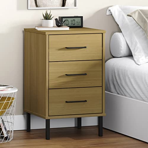 Bedside Cabinet, Industrial Nightstand with Metal Legs and Solid Pine Wood Storage, Rustic Bedroom End Table for Bedside Essentials, Rectangular Side Table, Brown