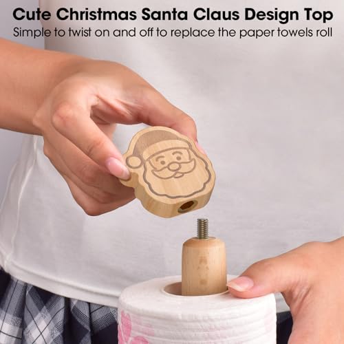 KitchLife Cute Wooden Paper Towel Holder Countertop - Solid Freestanding Paper Towel Dispenser Stand Organizer with Anti-Skid Base (Christmas Santa Claus Style) - style: Santa Claus Design