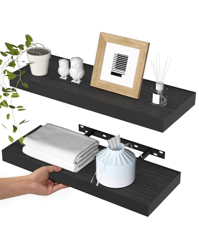 WALI Floating Shelves for Wall, 2 Tier Bathroom Storage Shelf Over Toilet, for Bedroom Bookshelf, Living Room Decor, Kitchen, Nursery, Laundry, Soundbar Floating Shelf Mount Under TV (CS102L), Black - color: Black, size: 15.67 x 5.9 Inch