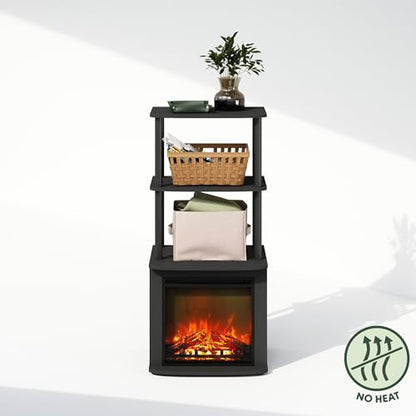 Furinno Turn-N-Tube Side Table, 3-Tier NO Heat Fireplace End Table with Open Shelf, Electric Fireplace Display Night Stand, Bedside Table, for Living Room, Bedroom, Americano/Black - color: Americano, size: 3-Tier Tall Side Table, style: No Heat Fireplace
