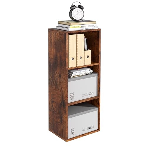 Wooden 3 Cube Storage Organizer, 3 Tier Storage Cubes Storage Display Cubby, Freestanding DIY Closet Shelving Unit for Living Room Bedroom Office (Retro Brown, 3 Cube-W(11.8inch) - color: Retro Brown, size: 3 Cube-W(11.8inch)