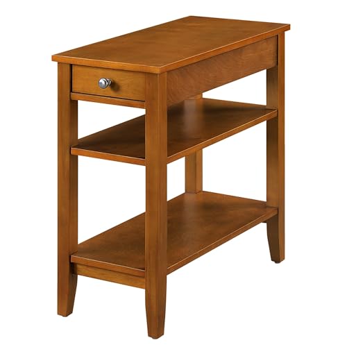 Convenience Concepts American Heritage Chairside End Table with Drawer 23.5" - Classic Living Room Table with Storage Shelf, Bedroom Nightstand, Light Walnut - color: Light Walnut