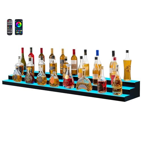 VEVOR LED Lighted Liquor Bottle Display, 3 Tier 70 Inch, Illuminated Home Bar Shelf with RF Remote & App Control, 7 Static Colors, Acrylic Lighted Whiskey Shelf for 52 Bottles, Powered by Adapter Only - size: 3 Step 70 Inches