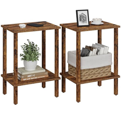 TUTOTAK End Table, Set of 2, Side Table, Nightstand, 2-Tier Storage Shelf, Sofa Table for Small Space, Living Room, Bedroom, Brown TB01BB035C - color: Brown