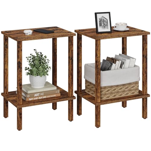 TUTOTAK End Table, Set of 2, Side Table, Nightstand, 2-Tier Storage Shelf, Sofa Table for Small Space, Living Room, Bedroom, Brown TB01BB035C - color: Brown