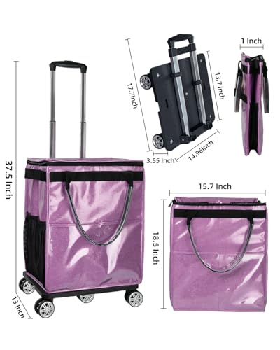 Reusable Grocery Bags on Wheels, Rolling Tote Bag, Starry Purple | for Groceries, Shopping, with Drawstring Bag 54L, Foldable, Laundry - color: Starry Purple