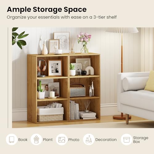 Giantex 3 Tier Bookcases Set of 2, Modern Book Shelves Cube Storage Organizer, Open Storage Cabinet Multi-Functional Home Office Bedroom Furniture Display Bookcases, Natural - color: Natural