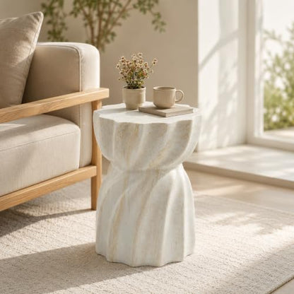 Stone Side Table,Round Faux Marble Side Table,Modern Small Stone End Table for Balcony (White-13.8"-9) - color: White-13.8"-9