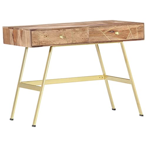Solid Sheesham Wood Writing Desk with 2 Drawers 39.4"x21.7"x29.5" Industrial Computer Table for Home Office, Bedroom, Small Spaces - color: Solid Sheesham Wood