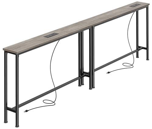 SUPERJARE 78.8 Inch Narrow Console Table with Outlet, Sofa Tables, Behind Couch Table, Long Entryway Tables with Charging Station, for Living Room, Oak - color: Oak, size: 5.7''D x 78.7''W x 29.7''H