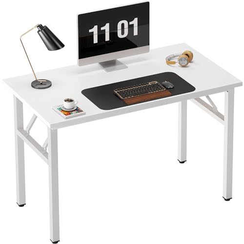 Need 39.4 Inch Folding Desk for Small Spaces, Home Office Computer Desk with White Wood Top & Metal Frame, Foldable Writing Table for Study, Bedroom, Dorm Room & Student - color: White, size: 39.4 inches