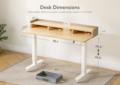 Claiks Standing Desk with Drawers, Stand Up Electric Standing Desk Adjustable Height, Sit Stand Desk with Storage Shelf and Splice Board, 55 Inch, Natural - color: Nature, size: 55.1×23.6