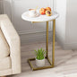 C Shaped End Table, Oval Couch Side Tables for Living Room, Sofa End Table with Metal Frame, Small Wooden Snack Table for Bedroom, Small Spaces, Easy Assembly, Gold - color: White Marble+gold