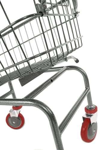 Rolling Laundry Cart with Wheels, Metal Wire Basket, Heavy Duty Utility Cart (RED) - color: Red