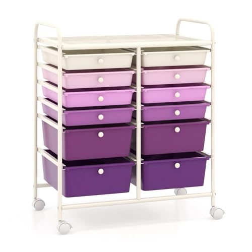 DREAMADE Rolling Cart with Storage Drawers, Utility Cart w/Removable Plastic Drawers, Lockable Wheels, Art Cart for Classroom Organization Art Supplies Office Scrapbook (12 Drawers, Purple Gradient) - color: Gradient Purple, style: 12 Drawers
