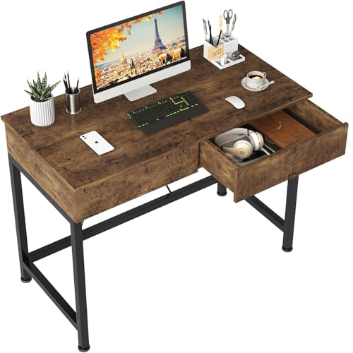 CAIYUN 40“ Small Desk for Bedroom, Computer Desk with 2 Wooden Drawers, Home Office Desk with Storage, Vanity Desk, Kids Study Writing Desk for Small Space, Vintage Table for Bedroom,(Rustic Brown) - color: Rustic Brown