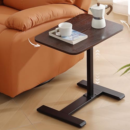 Solid Wood C-Shaped Side Table,360° Rotating TV Tray Table,Height-Adjustable,Sliding Sofa Table,Rolling Laptop Desk for Living Room and Bedroom Use with Sofa,Bed,Chair-Deep Walnut - color: Deep Walnut
