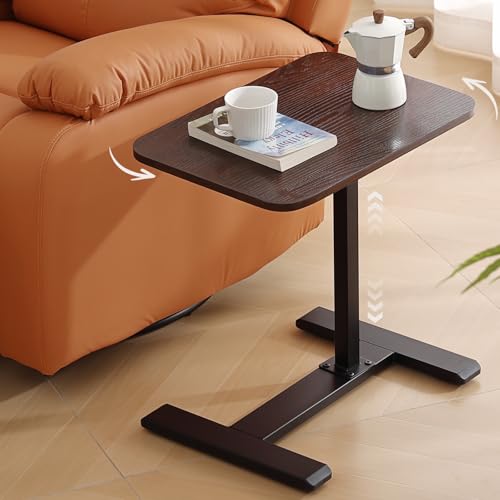 Solid Wood C-Shaped Side Table,360° Rotating TV Tray Table,Height-Adjustable,Sliding Sofa Table,Rolling Laptop Desk for Living Room and Bedroom Use with Sofa,Bed,Chair-Deep Walnut - color: Deep Walnut