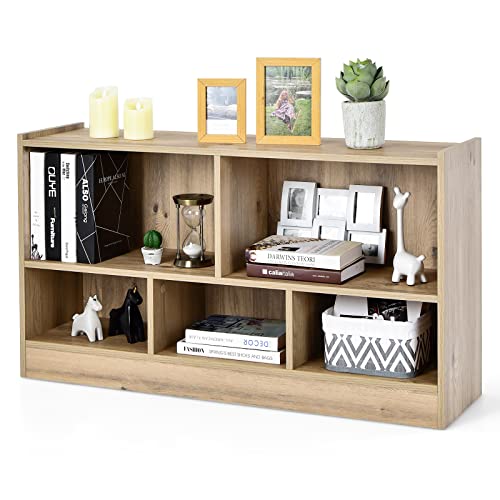 Tangkula 5 Cube Bookcase, 2 Tier Wooden Storage Open Bookshelf, Multipurpose Display Storage Cabinet for Living Room, Bedroom, Hallway, Kid's Playroom, Reading Nook (Natural) - color: Natural