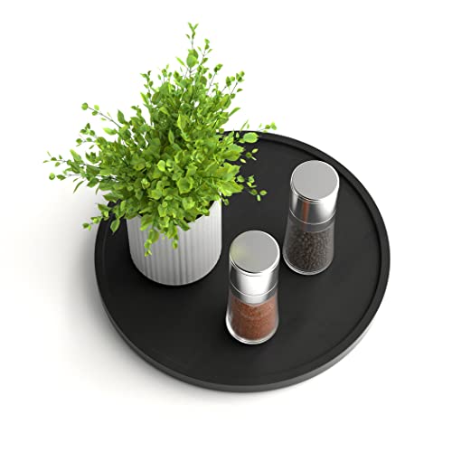 Lazy Susan Organizer Homerays 9 Inch Non-Skid Bamboo Lazy Susan for Kitchen Rotating Spice Rack for Kitchen Cabinet, Wood Turntable for Kitchen Countertop Organizer Black - size: 9" - Black