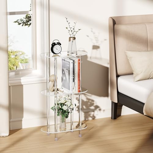 Clear Acrylic Narrow Side Table for Small Spaces, 15.75" L x 7.87" W x 26.7" H, 3 Tier Oval Slim End Table Nightstand, Small Minimalist Skinny Bedside Table for Bedroom, Bathroom, Living Room - size: 3 Tier 1-Pack 26.7"H
