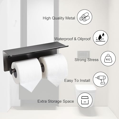 Grey Toilet Paper Roll Holder with Shelf Wall Mounted for Bathroom (Grey, Double Head) - color: Gunmetal Grey