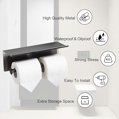 Grey Toilet Paper Roll Holder with Shelf Wall Mounted for Bathroom (Grey, Double Head) - color: Gunmetal Grey