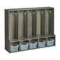 ECR4Kids Streamline 5-Section Coat Locker with Bench and Scoop Front Storage Bins, Toddler Size, Grey Wash, Kids Furniture, Clear