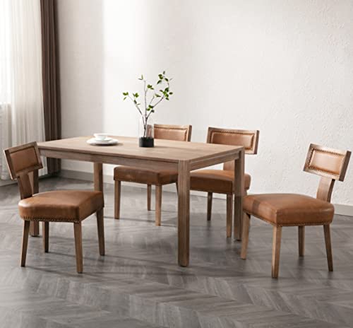 RIVOVA Mid Century Modern Dining Chairs Set of 4, Farmhouse Dining Chairs with Nailhead Trim, Faux Leather Upholstered Dining Room Chairs Kitchen Chairs with Wood Legs, Brown - color: Brown Nailhead