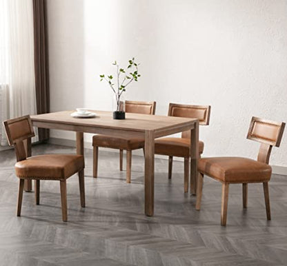 RIVOVA Mid Century Modern Dining Chairs Set of 4, Farmhouse Dining Chairs with Nailhead Trim, Faux Leather Upholstered Dining Room Chairs Kitchen Chairs with Wood Legs, Brown - color: Brown Nailhead