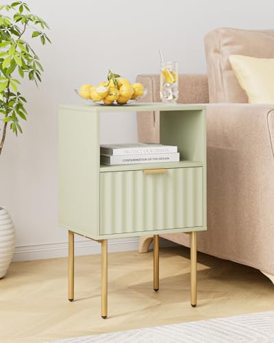 Nightstand,Modern Bedside Table with Gold Frame,Night Stand,Bedside Furniture, Modern Side Table with Drawer and Shelf for Bedroom,Living Room (Green) - color: Green