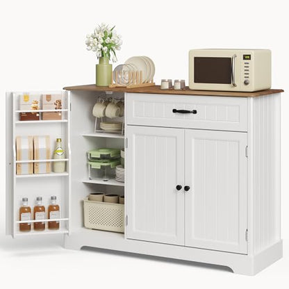 Ahomly Buffet Cabinet, Coffee Bar, Sideboard Cabinet with Internal Storage Shelf for Dining Room, Kitchen, Living Room, Kitchen and Laundry Room,White and Rustic - color: White and Rustic