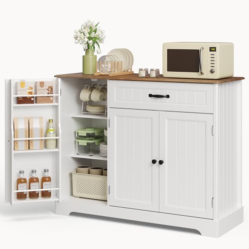 Ahomly Buffet Cabinet, Coffee Bar, Sideboard Cabinet with Internal Storage Shelf for Dining Room, Kitchen, Living Room, Kitchen and Laundry Room,White and Rustic - color: White and Rustic