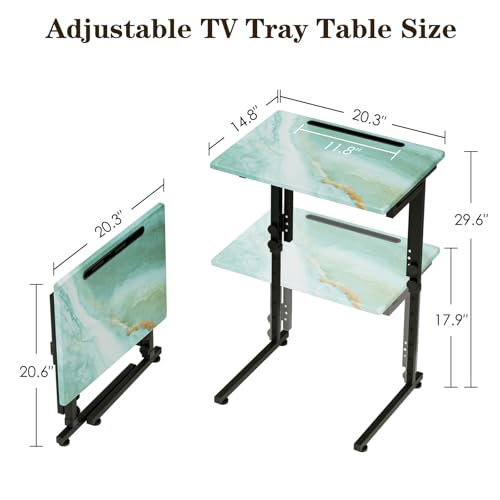 Folding TV Tray Table,Adjustable TV Dinner Table with Sturdy MDF Top,Eating Trays for Living Room with No Assembly Required (Sea Blue) - color: Sea Blue, size: 1PC