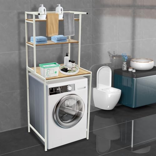 Over Washer and Dryer Shelves,Dryer Storage Shelf,3 Tiers Laundry Room Storage and Organizer Standing Shelf,Height Adjustable Laundry Room Shelves, Load-Bearing Capacity 22lbs (Log) - color: Log