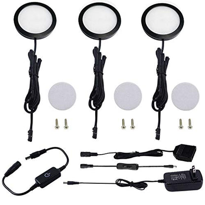 AIBOO Under Cabinet LED Black Cover Puck Lighting Kit with Touch Dimmer Switch for Kitchen Cupboard Closet Lighting (3 Lights,Warm White) - color: Warm White, size: 3 lights