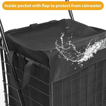 Kiffler Foldable Shopping Cart with Waterproof Basket Liner & 360° Swivel Wheels | Collapsible, Lightweigt| Perfect for Groceries, Laundry, Max 100 LBS Utility Cart for Seniors, Apartments - size: Medium+Bag