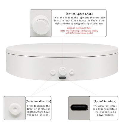 Rotating Display Stand with USB Power Cable, Mute Rotating Turntable 5.9" 11lb Load, Adjustable Speed and Direction, Used for Jewelry, Shoes and Turner Glitter Cups Shooting and Display (5.9"white) - color: 5.9" white