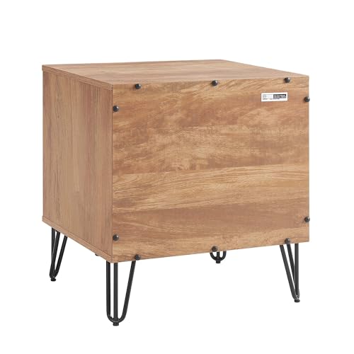 20" Sturdy Metal Legs Small Nightstand, Modern Nightstand with Textured Drawers, Storage Cabinet for Indoor Home use, Brown - color: Brown