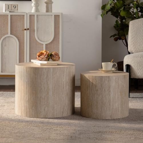 Nesting Coffee Table Set of 2, Modern Round Wooden Coffee Tables, Accent End Side Table for Small Space Living Room,Amber - color: Amber