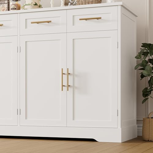 HOSTACK 60" W Sideboard Buffet Cabinet with Storage, Kitchen Cabinet, White | 36" Tall Kitchen Buffet Storage Cabinet with 4 Drawers, Large Coffee Bar Cabinet, Modern Buffet Table for Dining Living Room - color: White