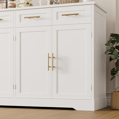 HOSTACK 60" W Sideboard Buffet Cabinet with Storage, Kitchen Cabinet, White | 36" Tall Kitchen Buffet Storage Cabinet with 4 Drawers, Large Coffee Bar Cabinet, Modern Buffet Table for Dining Living Room - color: White