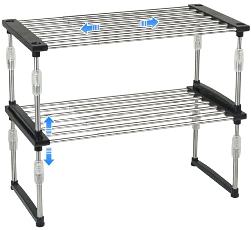 2Pack Expandable Cabinet Organizer 11.8~19.6 x 7.8 x 6~9 - Black | Width & Height-adjustable Kitchen Cabinet Organizer Shelf, Stackable Kitchen Counter Shelf - color: Black, size: 2 Pack