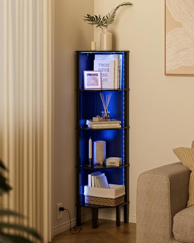 Corner Shelf Stand, 5 Tier Corner Bookshelf,Corner Furniture for Bedroom Display Corner Shelf for Small Space,Wood Shelves with Storage Rack for Living Room,Office,Black - color: Black