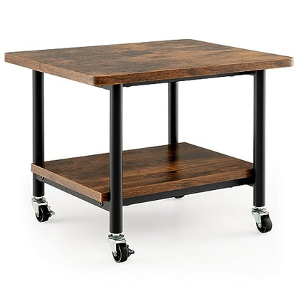 Tangkula 2-Tier Printer Stand, Under Desk Rolling Printer Cart with 2 Storage Shelves, Mobile Machine Stand Printer Tables for Small Spaces - color: Rustic Brown